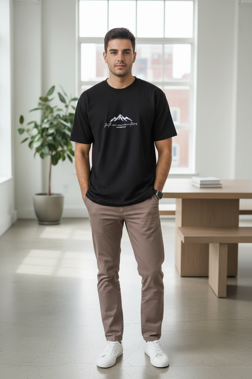 Hombre con camiseta Faith Can Move Mountains