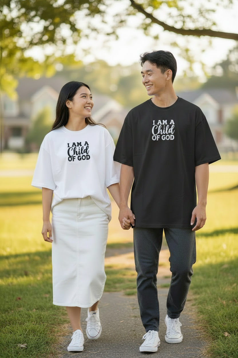I am a Child of God - Camiseta negra bordado blanco