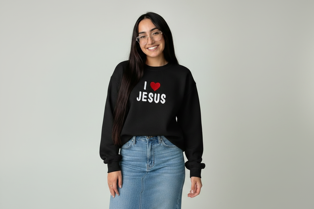 Sudadero bordado negro I Love Jesus