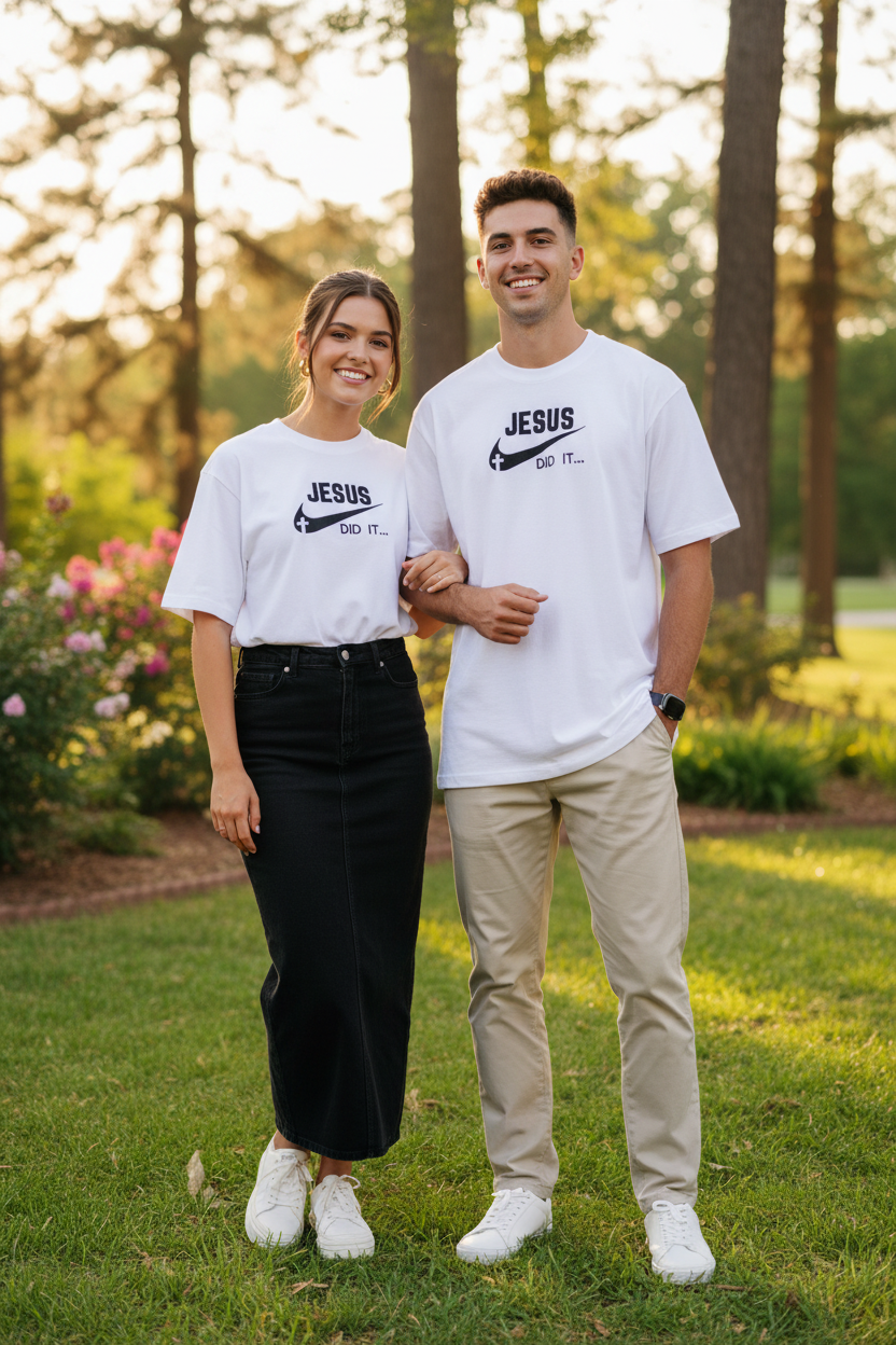 Jesus Did It - Camiseta Blanca con Pareja