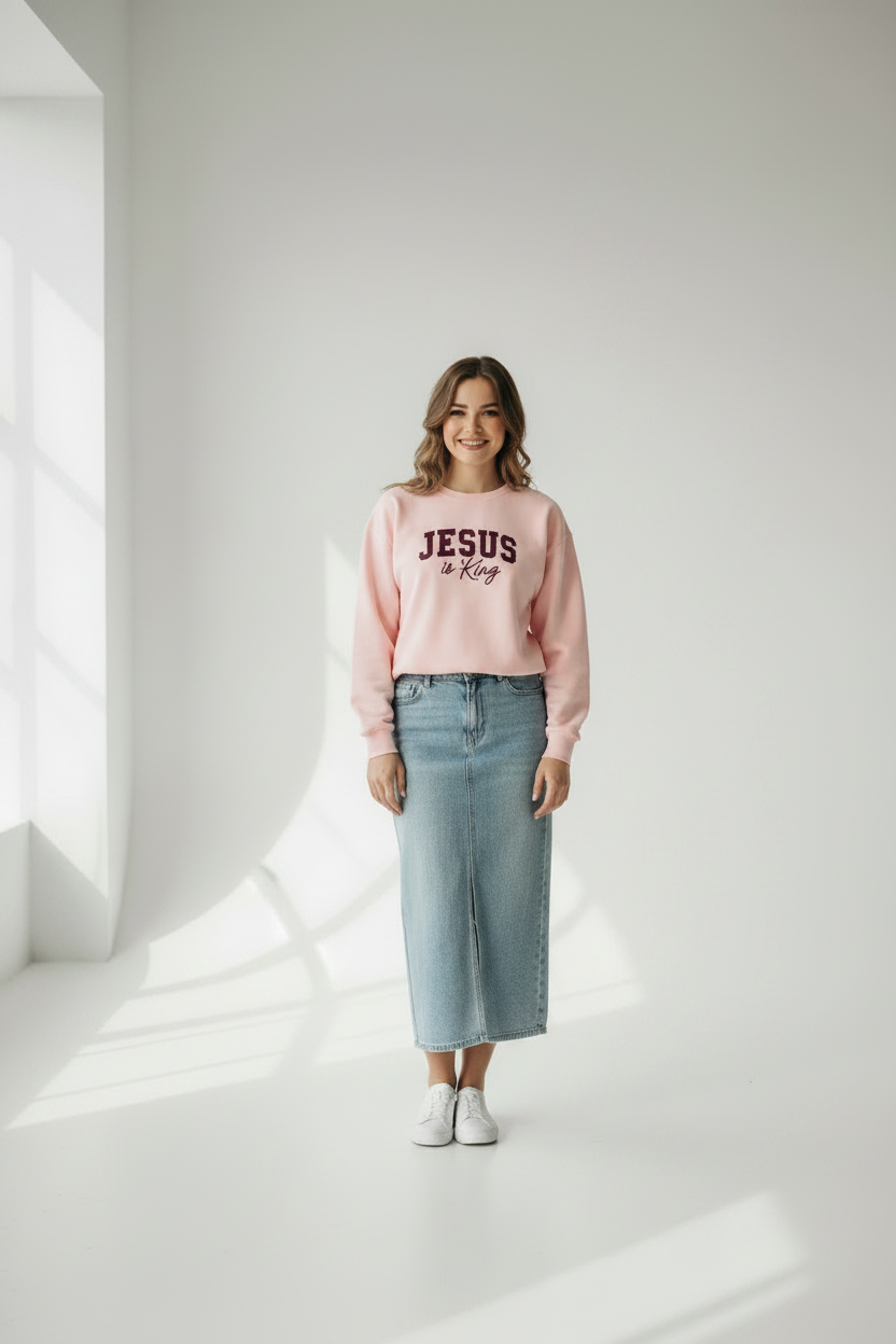 Jesus is King - Sudadera rosado pálido