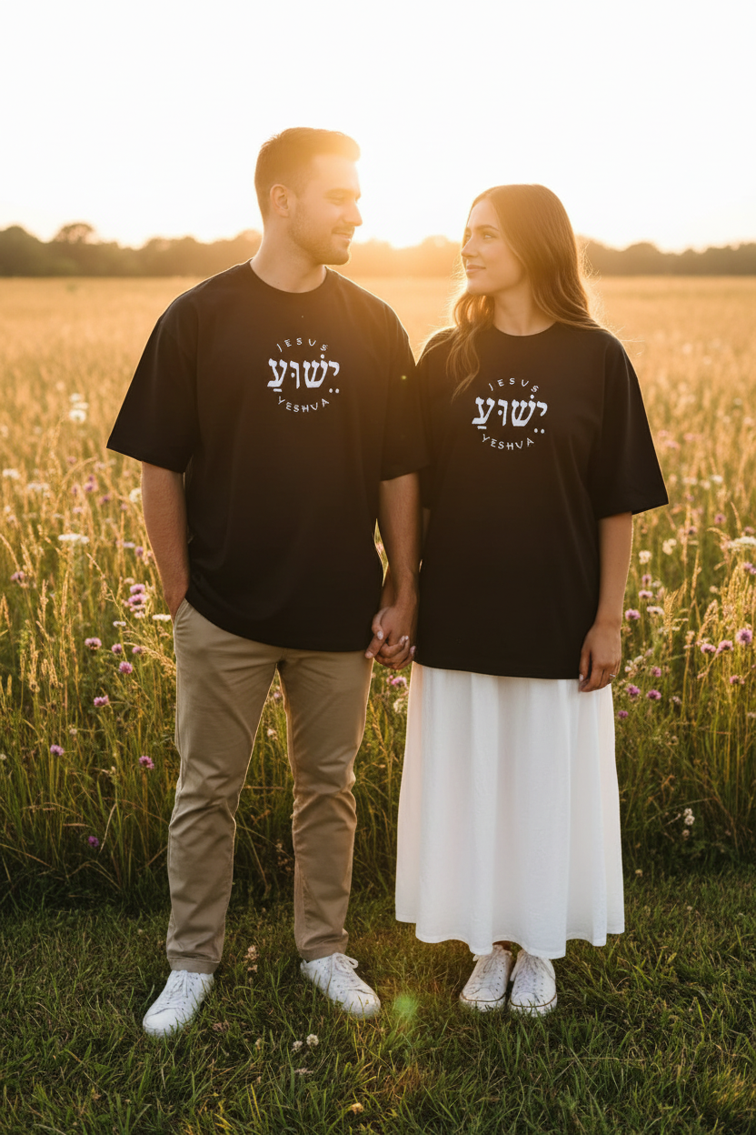 Pareja bordado centrado tamaño medio Jesus Yeshua