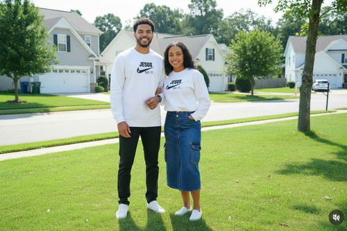 Pareja sweatshirt blanco falda cargo jean bordado