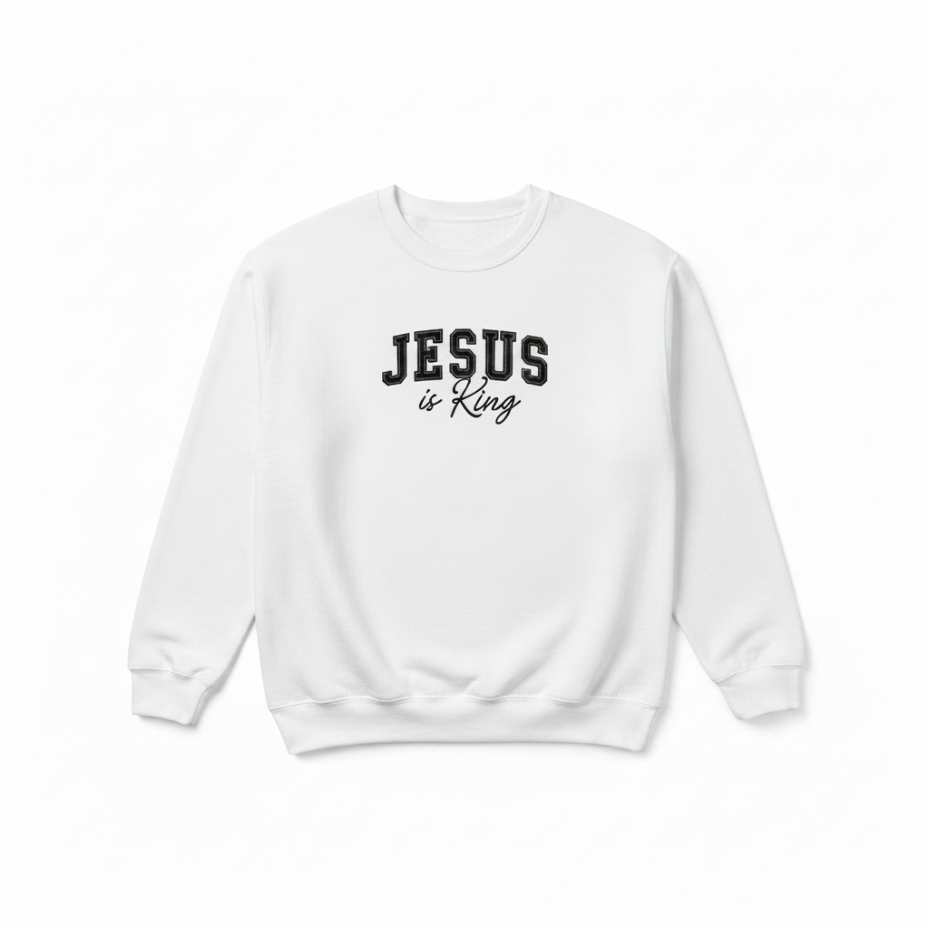 Sudadera Jesús is King blanca con letras negras